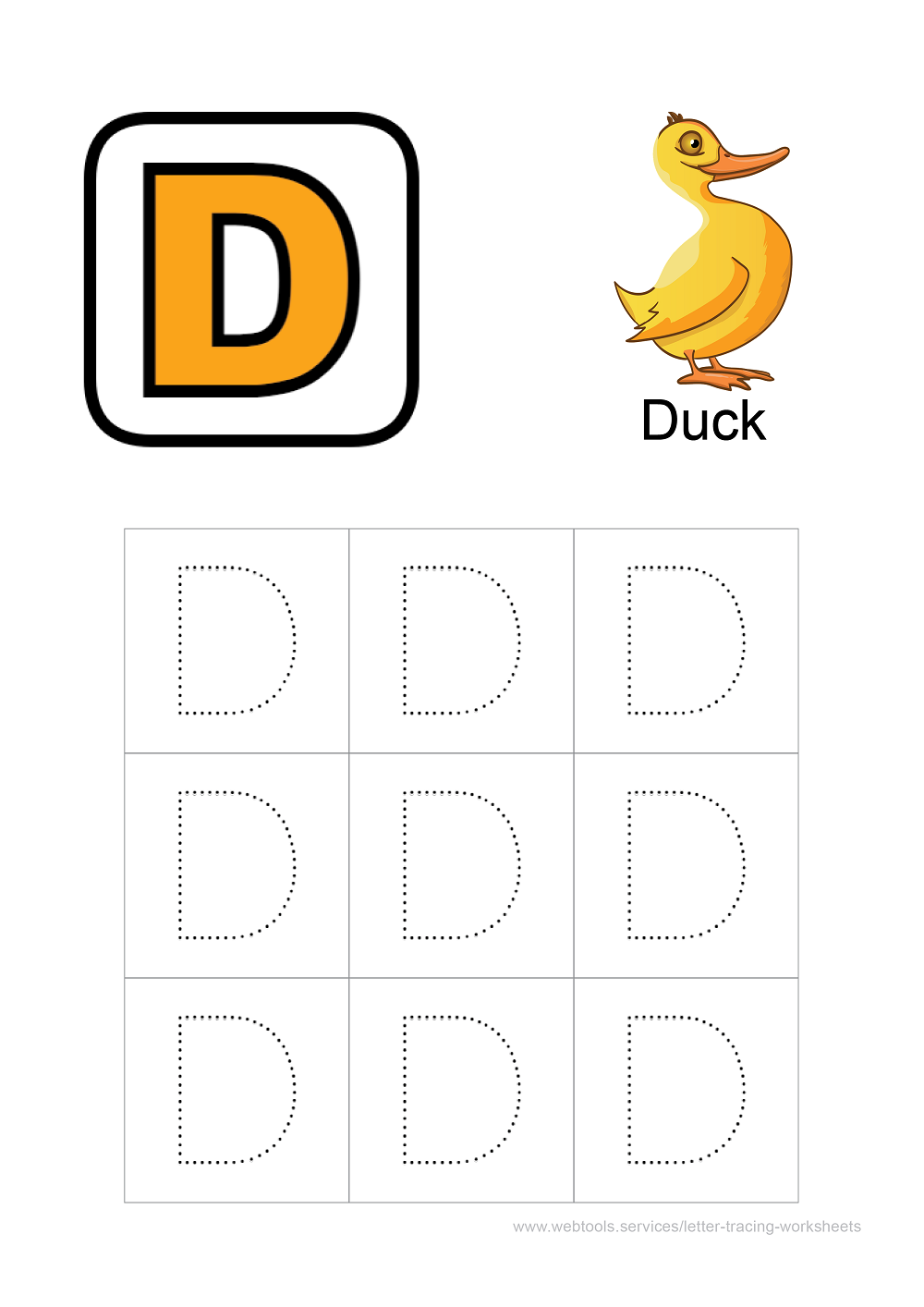 Alphabet 'D' Tracing Worksheet PDF