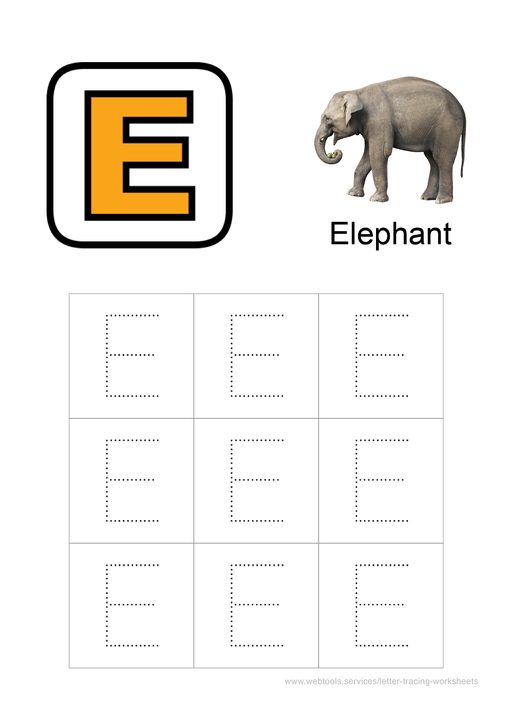 Alphabet 'E' Tracing Worksheet PDF
