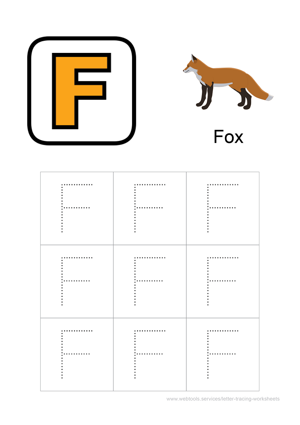 Alphabet 'F' Tracing Worksheet PDF