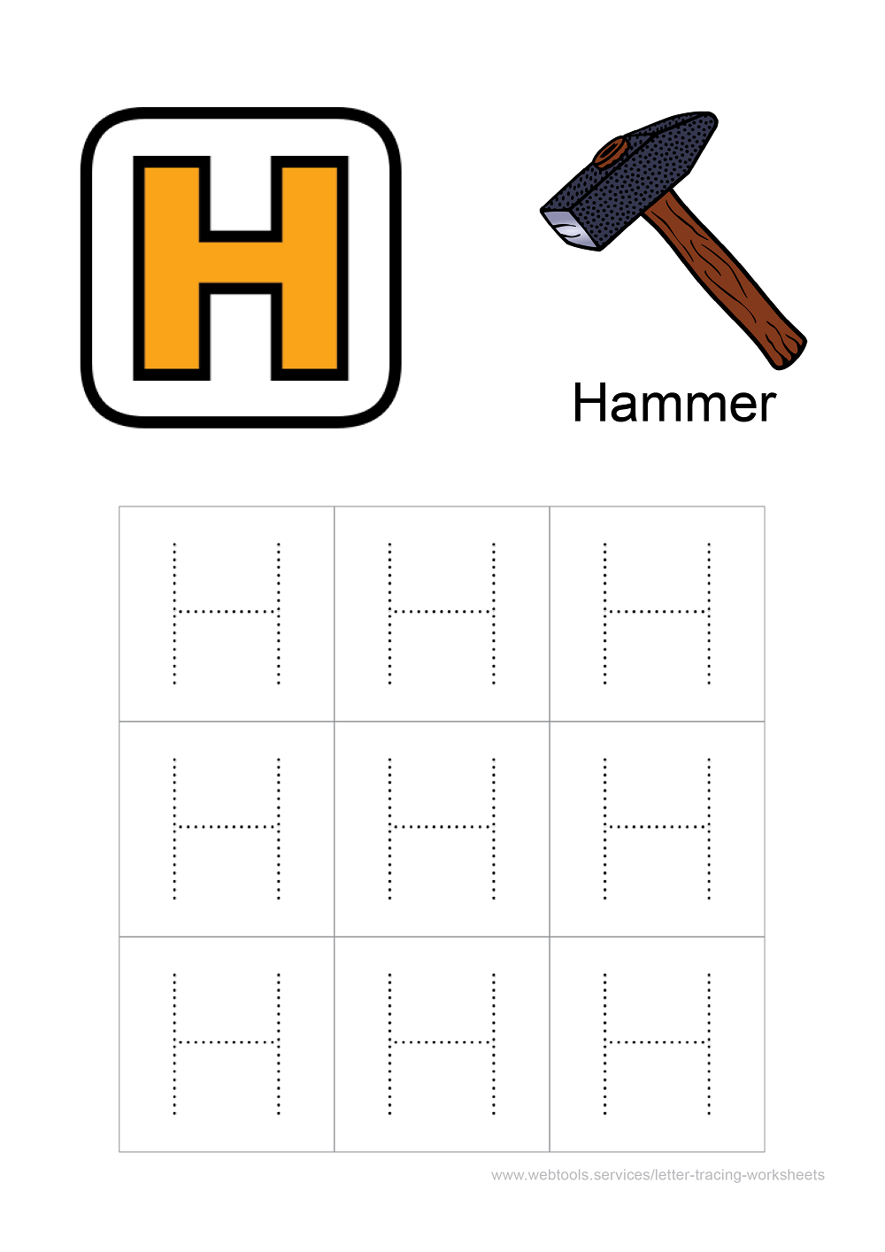 Alphabet 'H' Tracing Worksheet PDF