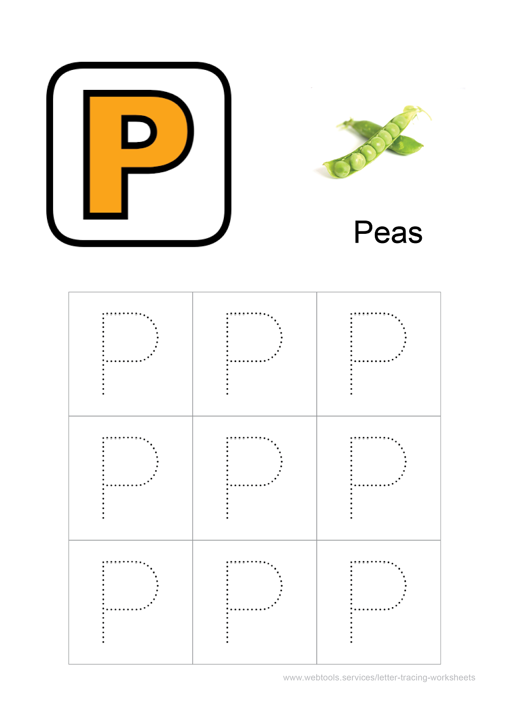 Alphabet 'P' Tracing Worksheet PDF