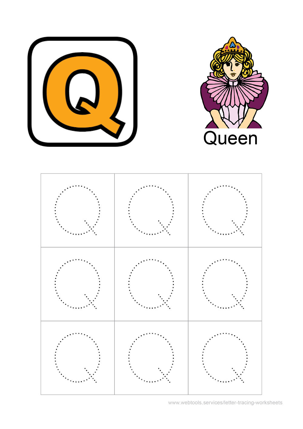 Alphabet 'Q' Tracing Worksheet PDF