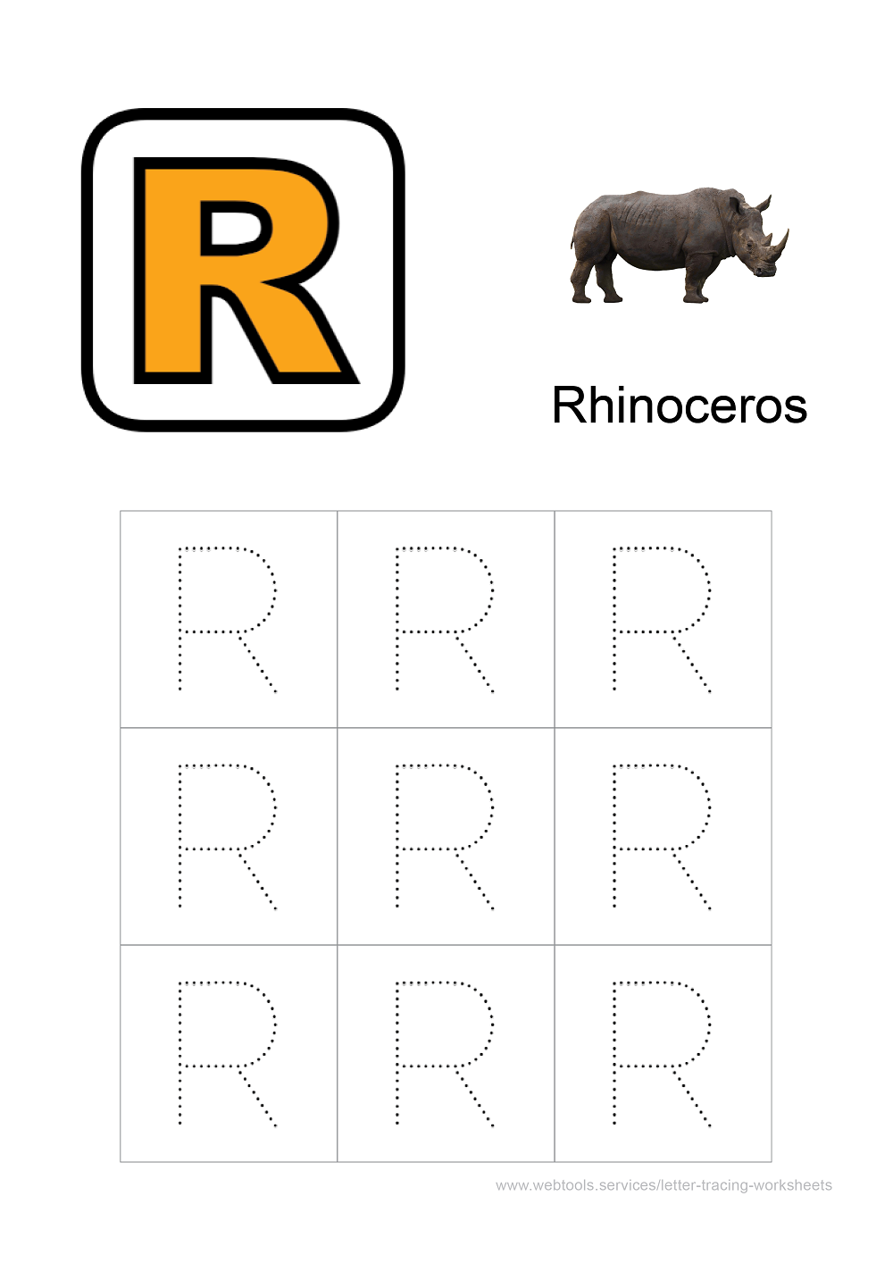 Alphabet 'R' Tracing Worksheet PDF