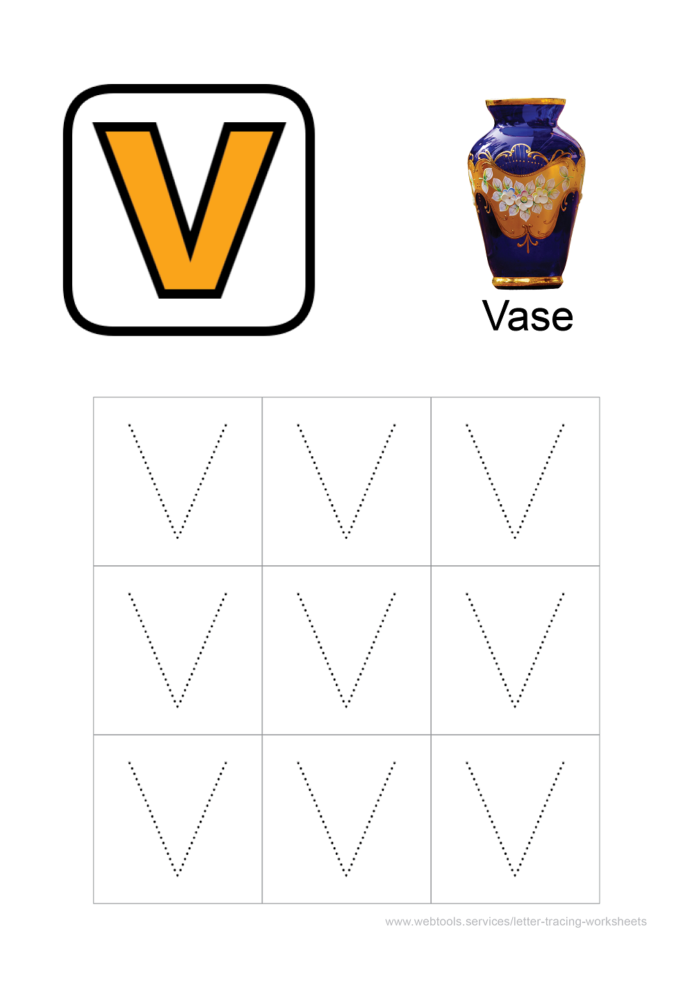 Alphabet 'V' Tracing Sheet PDF
