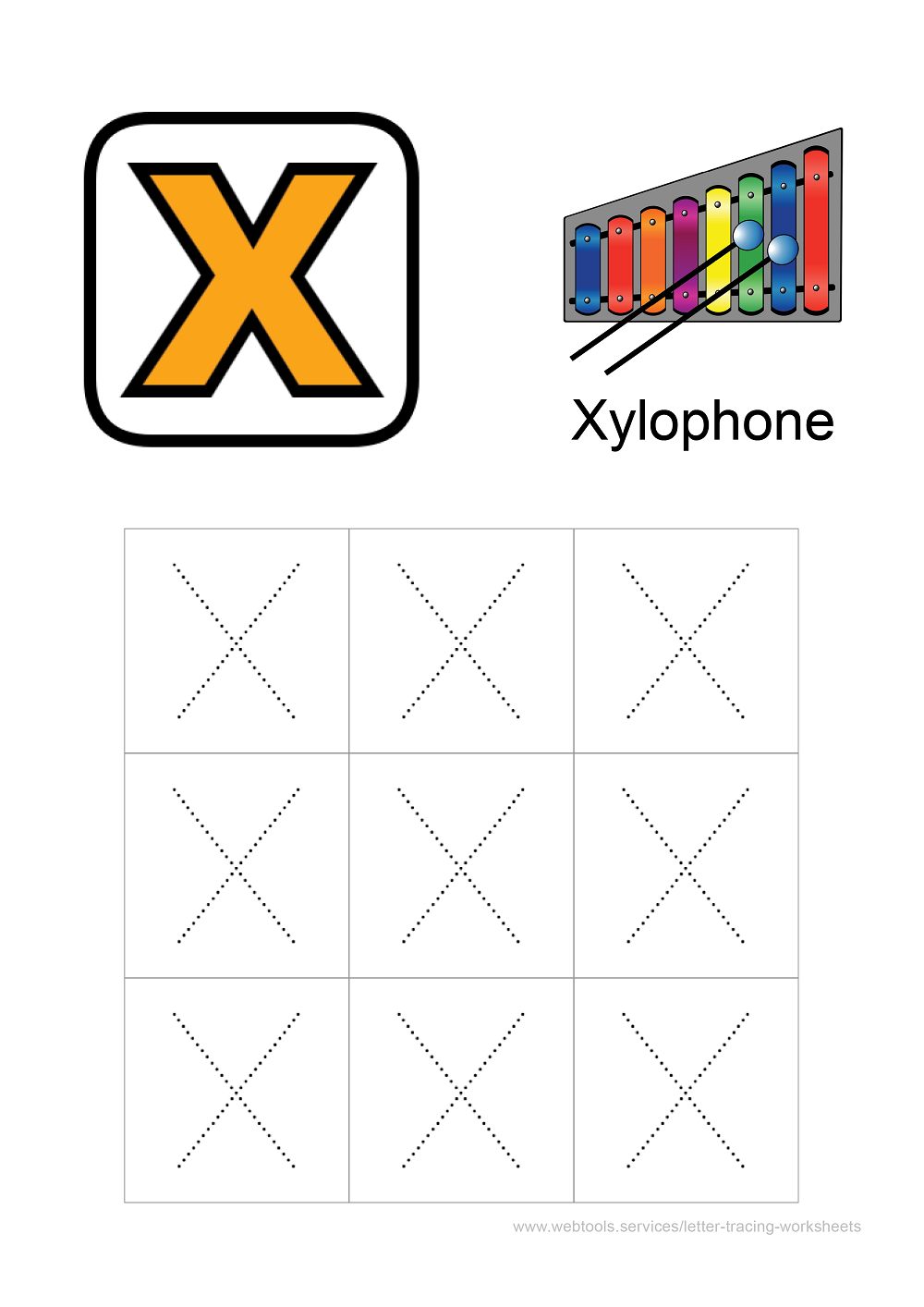 Alphabet 'X' Tracing Worksheet PDF