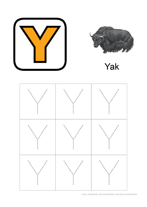 Alphabet 'Y' Tracing Worksheet PDF