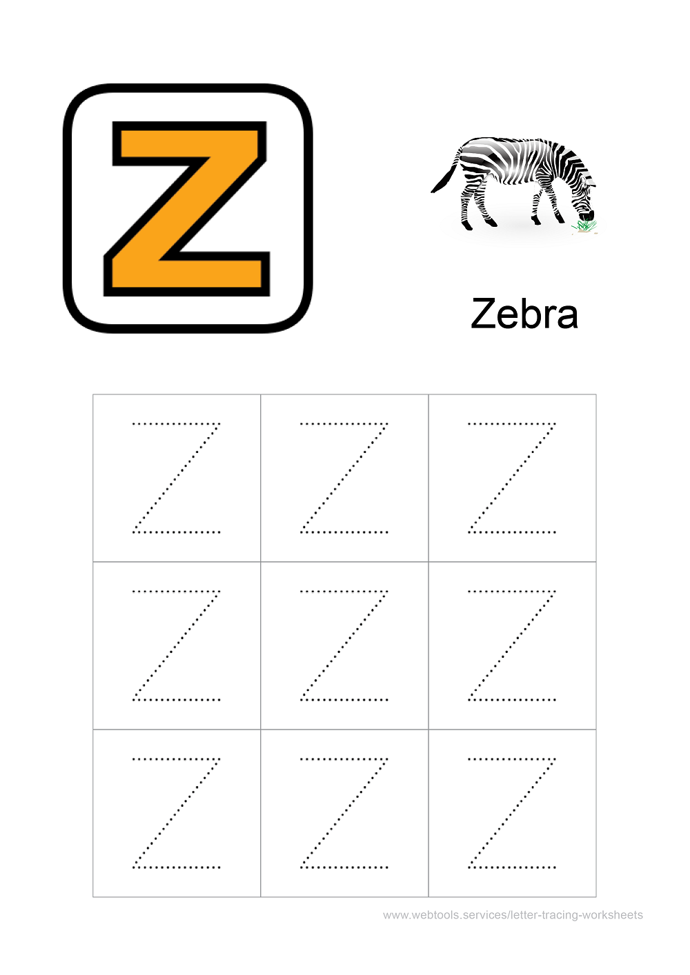 Alphabet 'Z' Tracing Worksheet PDF