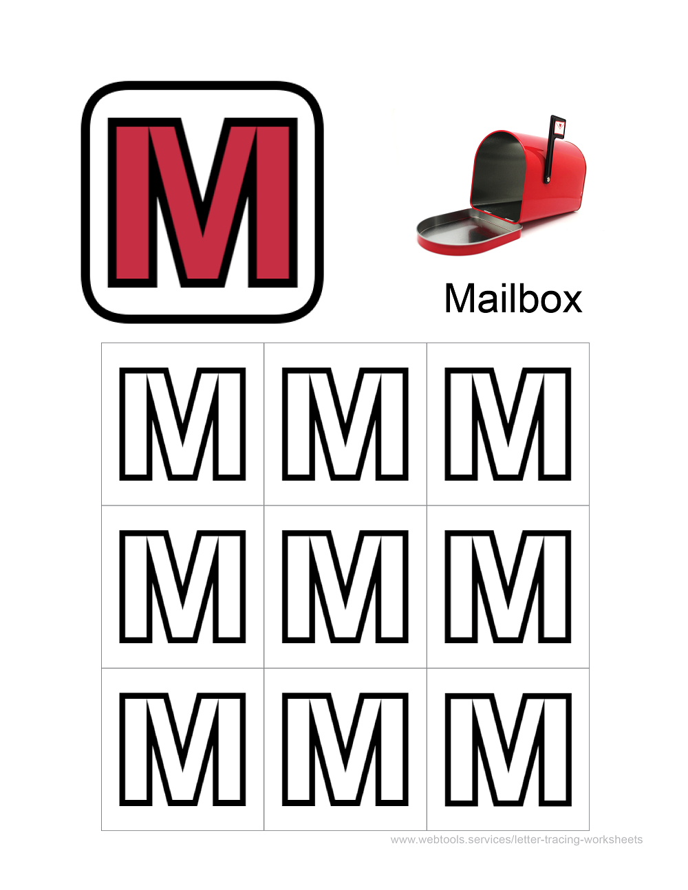 Alphabet 'M' Tracing Sheet PDF
