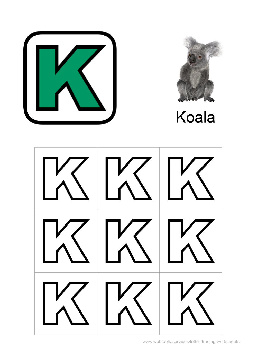 Letter 'K' Coloring Worksheet PDF