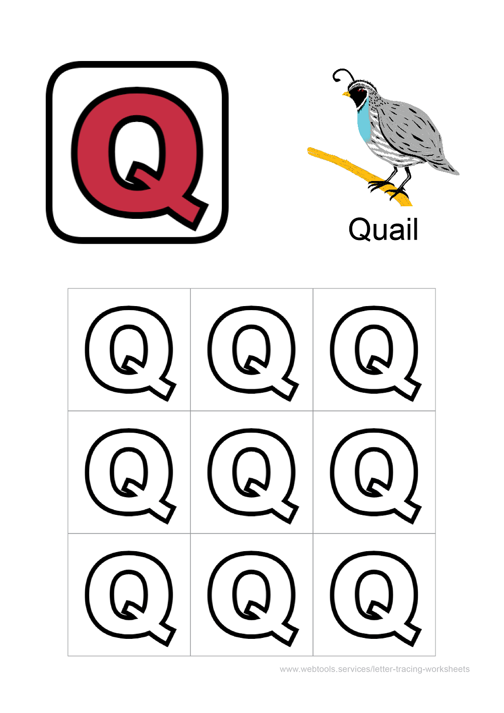 Letter 'Q' Coloring Sheet PDF