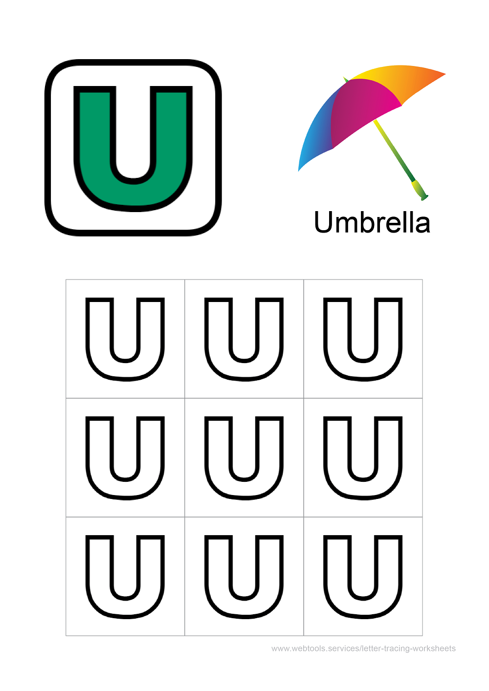 Letter 'U' Coloring Worksheet PDF