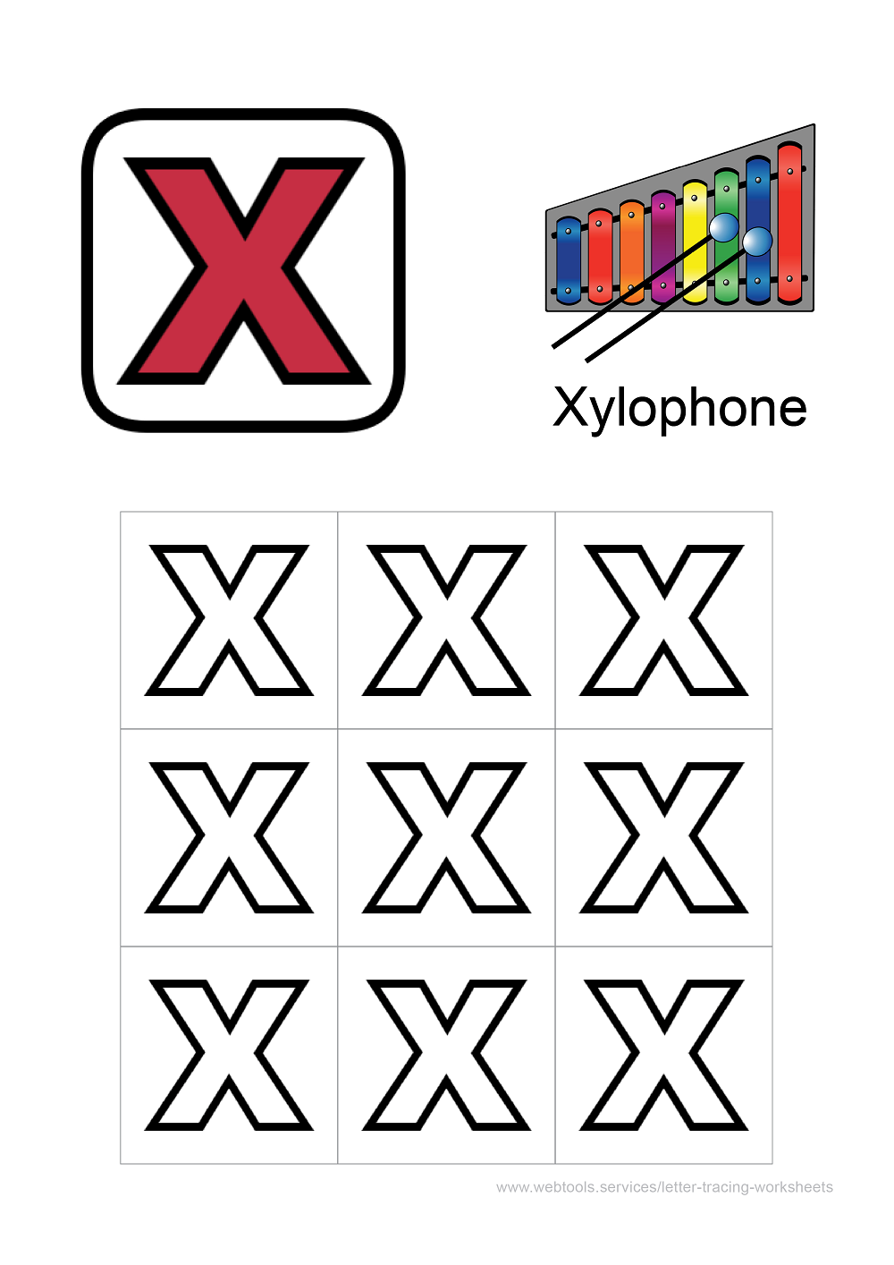 Letter 'X' Coloring Sheet PDF