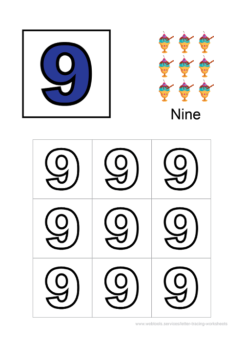 Number '9' Coloring Sheet PDF