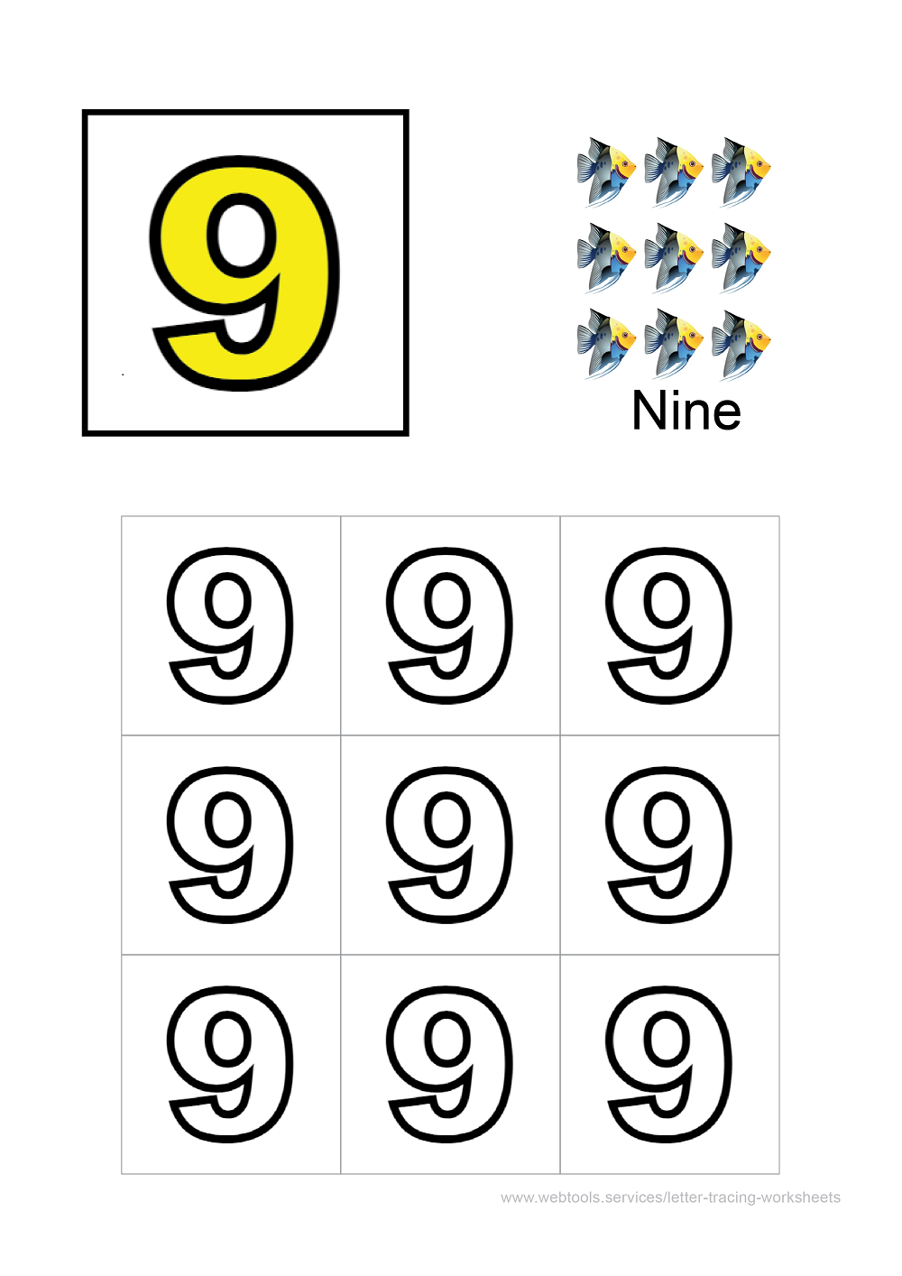 Number '9' Tracing Sheet PDF